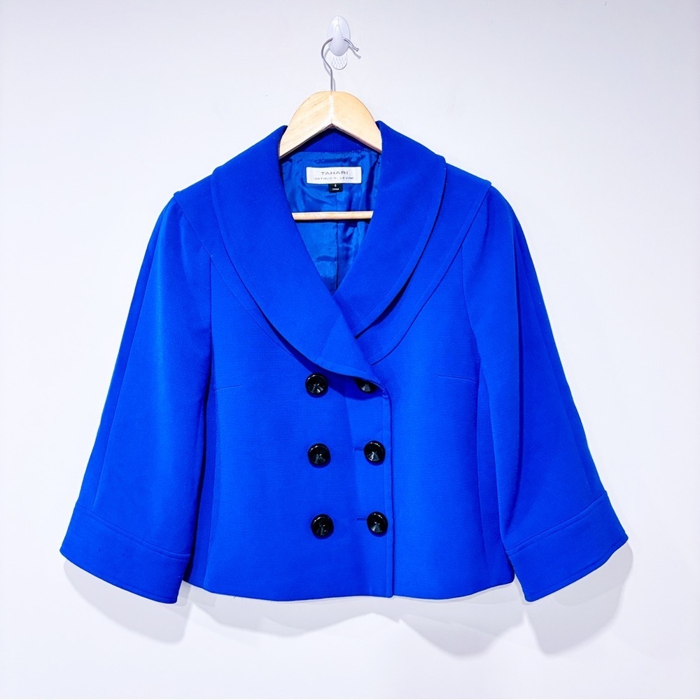 TAHARI ASL Indigo Cropped Blazer Double Breasted Jacket Size 6